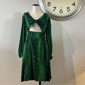 Trashy Diva Emerald Green Snake-Print Long Sleeve Cutout Dress
